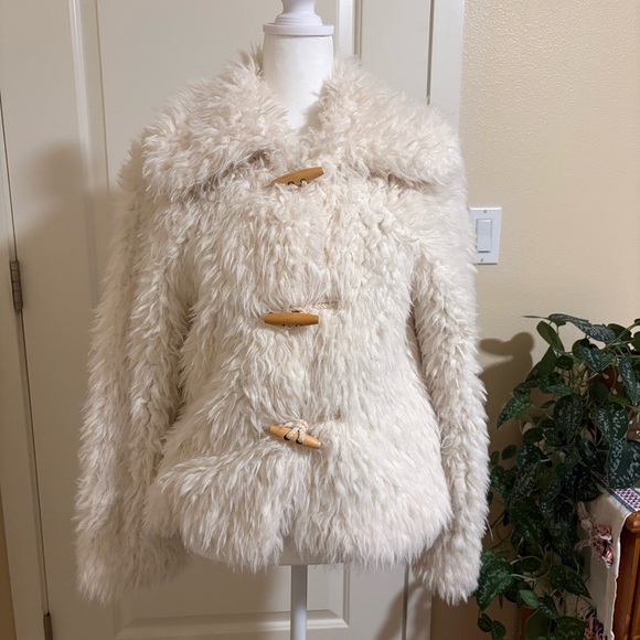 Reformation Cream Faux Fur Toggle Coat